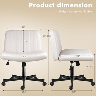 LEMBERI Criss Corss Chair with Wheels, Armless Wide Cross Legged Office Desk Chairs, Fabric Rocking Swivel Computer Task Vanity Makeup Chair for Home Office - Image 2