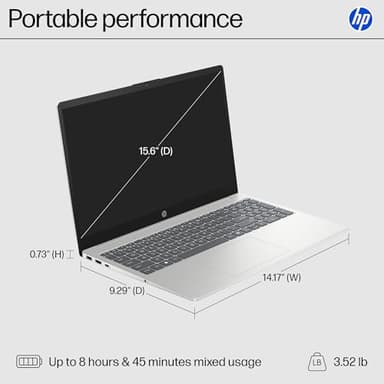 HP 15.6 inch Laptop, HD Touchscreen Display, AMD Ryzen 3 7320U, 8 GB RAM, 128 GB SSD, AMD Radeon Graphics, Windows 11 Home in S Mode, Natural Silver, 15- fc0099nr - Image 5
