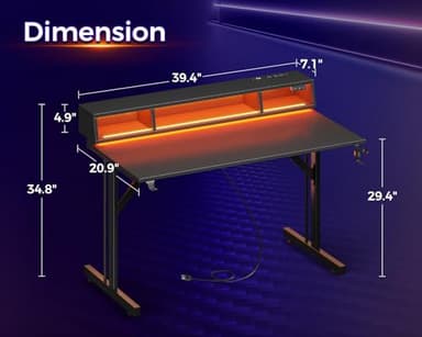 MOTPK 40 inch Gaming Desk with LED Lights & Power Outlets, Small Computer Gaming Table with Float Monitor Stand, Kids Boys Desk with Carbon Fiber Texture - Image 3