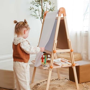 Tiny Land Easel for Kids, Double-Sided Magnetic Easel, Adjustable Wooden Kids Art Easel with Paper Roll, Learning-Toy for 3,4,5,6,7,8 Years Old Boy & Girls - Image 8