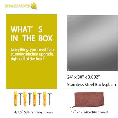 SHACO 24 x 30 Inch Stainless Steel Backsplash for Kitchen Wall, Range Hood Stove Backsplash Stainless Steel Protector, Metal Panel with Pre-drilled Hole, Microfiber Towel and Matching Screw - Image 2