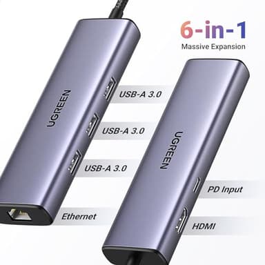 UGREEN Revodok 6 in 1 USB C Hub Gigabit Ethernet Adapter with 4K HDMI, 100W PD Charging, USB A Data Ports Compatible with Mac M1, M2, M3, iPad, iPhone 16 Pro/Pro Max, Steam Deck - Image 2