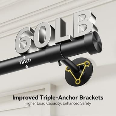 Heavy Duty Curtain Rod 32-150 Inch, 1 Inch Adjustable Curtain Rods for Windows, Extra Long Window Treatment Rods with Aluminium Finials, Easy Installation - Image 2