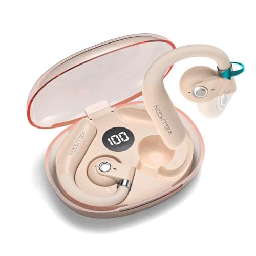 WELLMOON 2025 Open Ear Headphones,Bluetooth 5.3 Wireless Earbuds with Earhooks,85° Adjustment Directional Sound Transmission,90 Hours Playtime,Premium Sound,HD-Call,Sport Earphones,Beige - Image 1