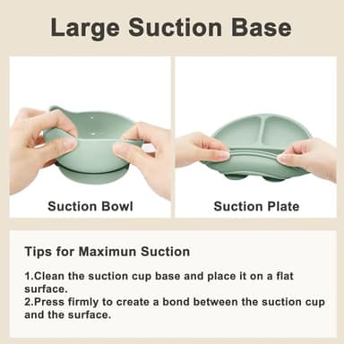 Munlinder Silicone Baby Feeding Set | Baby Led Weaning Supplies Includes Suction Bowls and Divided Plates, Adjustable Bib, Baby Utensils Spoons and Forks,Cup | Baby Feeding Essentials (Light Green) - Image 4