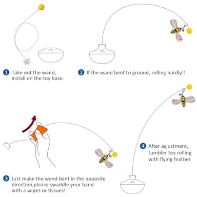 Oxawo Interactive Cat Toys Cat Exercise Tumbler, Rechargeable Cat Toys for Indoor Cats Spin Butterfly Game Teasing Kitty, Extra Long Feather Wand (P33 cat Toys) - Image 8