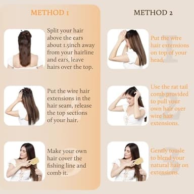 DOORES Wire Hair Extensions, Dark Brown 22 Inch 120g Fish Line Weft Extensions and 2pcs 30g Clip ins, 150g Invisible Wire Real Remy Human Weft Straight Transparent Seamless Hairpiece - Image 7