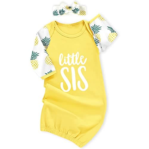 AMAWMW Newborn Baby Girl Little Sister Sleeper Gown Stripe Long Sleeve Nightgown Pajamas Gifts Stuff Essential Outfit - Image 1