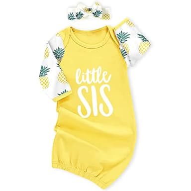 AMAWMW Newborn Baby Girl Little Sister Sleeper Gown Stripe Long Sleeve Nightgown Pajamas Gifts Stuff Essential Outfit - Image 1