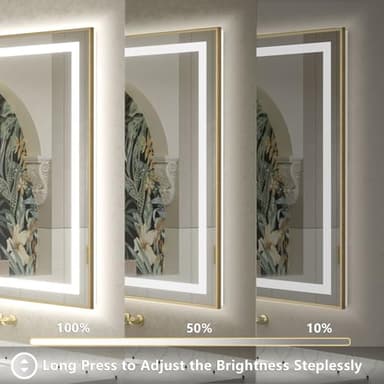 OKPAL 40x24 Gold LED Bathroom Mirror with Lights, Frontlit & Backlit Metal Framed Mirror, Lighted Bathroom Vanity Mirror, Anti-Fog, Dimmable 3 Colors, Shatterproof, Horizontal/Vertical - Image 3