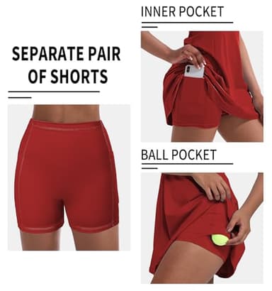 Tennis Dress for Women, Tennis Golf Dresses with Built in Shorts and Pockets for Sleeveless Workout Athletic Dresses Red - Image 3