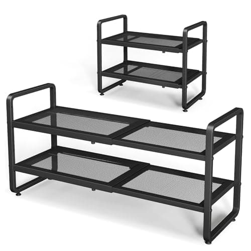 Shoe Rack - Expandable Shoe Organizer for Closet, Adjustable Metal Shoe Shelf Storage, 2 Tier Stackable Long Shoe Stand Holder for Garage, Entryway, Door Entrance, Black - Image 1