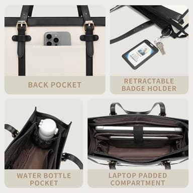 Keyli 3pcs Laptop Bag for Women,15.6 Inch Canvas+Leather Laptop Tote Bag Work Bags Large Capacity Business Computer Briefcase Casual College Shoulder Handbag Crossbody Purse for Travel Office Khaki - Image 6