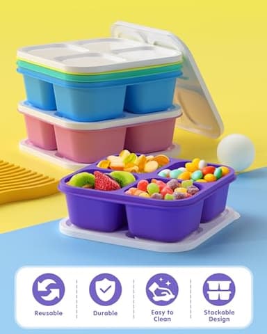 5 Pcs Bento Snack Containers, Reusable 4 Compartment Divided Food Storage Containers, Divided Lunchable Container for School, Work and Travel (5 Color) - Image 6