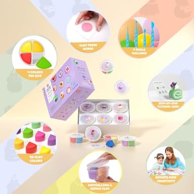 Air Dry Clay Kit - Modeling Clay for Kids mit Sculpting Tools und Tutorial, Ultra Light & Soft, Safe & Non-Toxic, DIY Model Magic Clay 12 Cans 48 Colors, Creative Art Crafts Toys Gifts for Girls Boys - Image 3