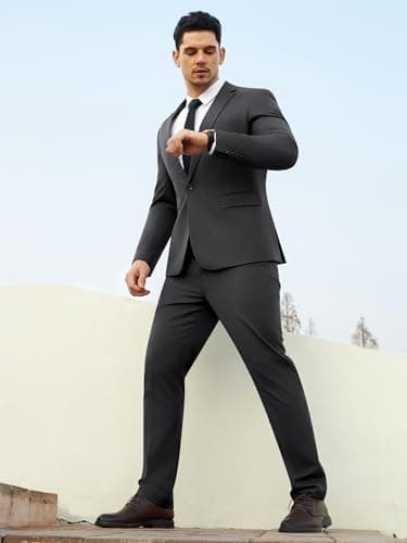 WEEN CHARM Mens Suit Slim Fit 2 Piece Wedding Tuxedo One Button Prom Party Solid Tuxedo Blazer Pants Set Grey - Image 5