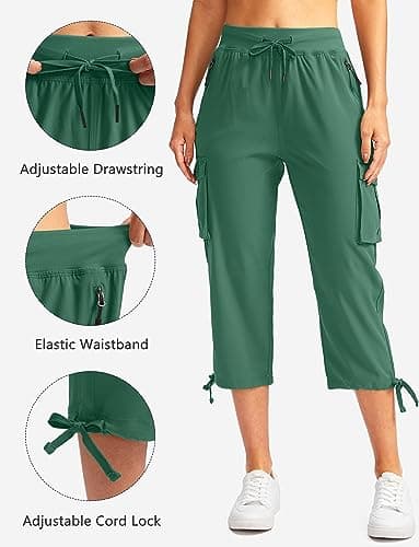 Soothfeel Women's Cargo Capris Pants with 6 Pockets Lightweight Quick Dry Travel Hiking Summer Pants for Women Casual (Green, 3XL) - Image 3