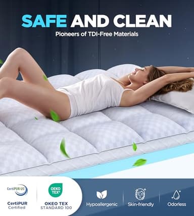 Dual Layer Memory Foam Mattress Topper for Pain Relief with 2X Support, 2" Fluffy Pillow Top King Mattress Topper Plus 2" Odor-Free Cooling Gel Memory Foam Ultra Comfort Mattress Pad Cover - Image 5