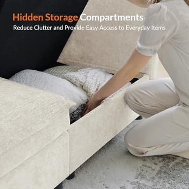 HULALA HOME 127'' Modular Sectional Sofa, Oversized U Shaped Couch with Storage Ottoman, Comfy Chenille Sofa with Deep Seat, 6 Seat Convertible Couches for Living Room, Beige - Image 5