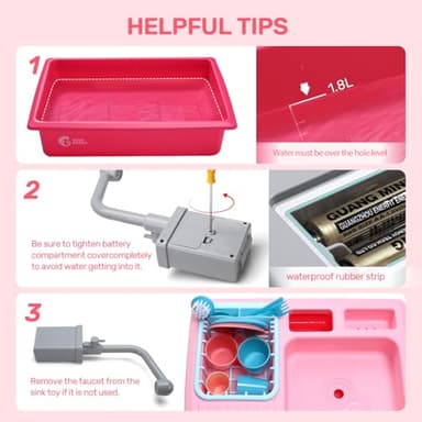 CUTE STONE Color Changing Play Kitchen Sink Toys, Children Electric Dishwasher Playing Toy with Running Water,Upgraded Real Faucet and Play Dishes,Pretend Role Play Toys for Kids Boys Girls - Image 7