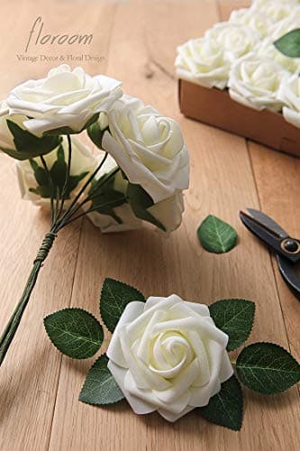 Floroom Artificial Flowers 25pcs Real Looking Ivory Foam Fake Roses with Stems for DIY Wedding Bouquets White Bridal Shower Centerpieces Arrangements Party Tables Decorations - Image 6