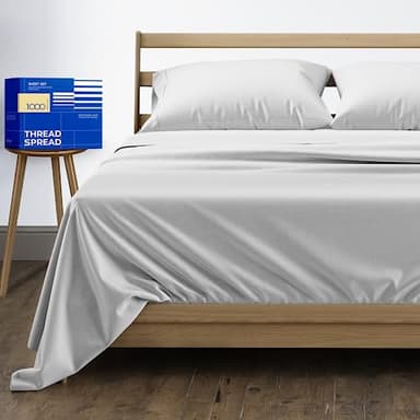 THREAD SPREAD 100% Egyptian Cotton King Size Sheet Set - 1000 Thread Count King Size Sheets Set Egyptian Cotton, 4 PC Silver 16" Deep Pocket, Soft Cooling Sateen Ultra Luxury Hotel Bedding - Image 1