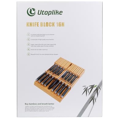 Utoplike In-drawer Knife Block Bamboo Kitchen Knife Drawer Organizer Large, Handle Steak knife Holder without Knives, Fit for 16 Knives and 1 Sharpening Steel (Knives & Sharpening Not Included) - Image 8