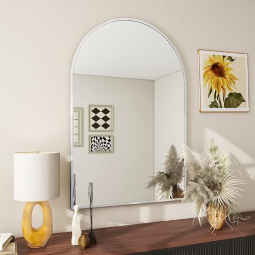 BEAUTYPEAK 24"x36" Arch Bathroom Mirror, Wall Mounted Vanity Metal Frame Mirror for Bedroom, Entryway, Living Room, Silver - Image 1