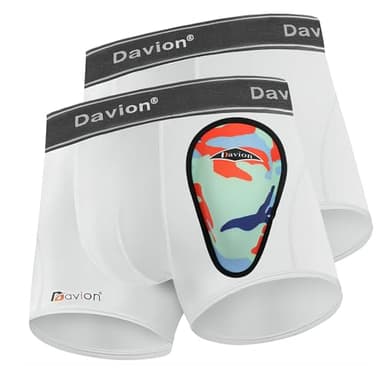 Davion 2-Pack Boys Underwear with 1 Soft Protective Athletic Cup Youth Briefs for Football, Baseball, Lacrosse(White-M) - Image 1