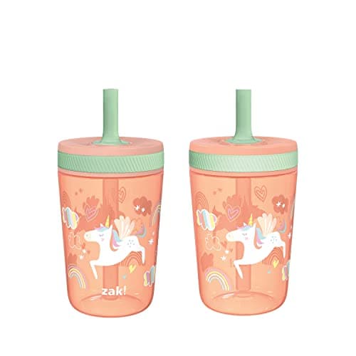 Zak Designs Kelso Tumbler Set 15 oz, (Unicorn) Leak-Proof Screw-On Lid with Straw Made of Durable Plastic and Silicone, Perfect Cup Bundle for Kids (2pc Set) - Image 1