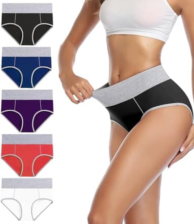 wirarpa Women's Soft Cotton Underwear Briefs Breathable 5 Pack High Waist Full Coverage Multicolor Ladies Panties Medium - Image 1