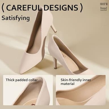 IDIFU Nude High Heels Pumps Closed Toe Heels Women's Pumps Stiletto Pointed Toe Dress Shoes Wedding Prom Bridal Work Office Bride Trendy Dressy Comfortable Classic Pumps Shoes(Nude Nubuck,6.5) - Image 5