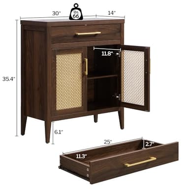 SICOTAS Buffet Cabinet - 30“ Sideboard Cabinet Modern Credenza with Drawers and Metal Mesh Doors, Accent Buffet Table Coffee Bar for Living Room Kitchen Entryway Hallway, Espresso Walnut - Image 2