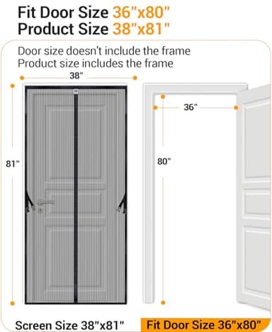 SOLODOTO [2025 Upgraded Eco-Friendly Polyester] Magnetic Screen Door [Fit Door Size 36" x 80"] Door Screen Magnetic Closure Keep Bug Out, Screen Door Mesh for Front Backyard Patio Door, Black - Image 2