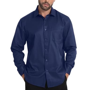 LUPURTY Mens Shirts Long Sleeve Regular Fit for Wedding Prom Business Casual Button Up Dress Shirt for Men Dark Blue - Image 4