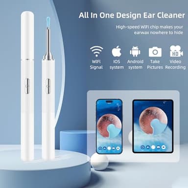 Ear Wax Removal, Earwax Remover Tool with 8 Pcs Ear Set, Ear Cleaner with Camera, Earwax Removal Kit with Light, Ear Camera with 4 Ear Spoon, Ear Cleanning Kit for iOS & Android (White) - Image 3