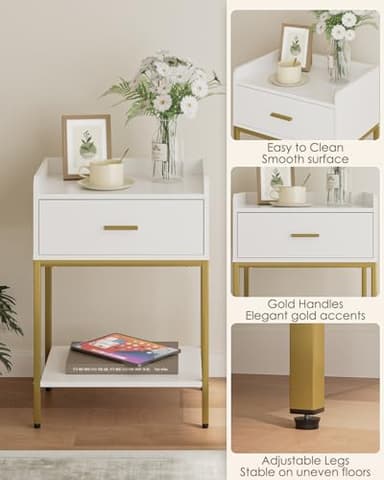 Masupu Nightstand,3-Tier Modern Bedside Night Stand with Storage Drawer and Shelf,Small End Side Table for Bedroom,Living Room,White (Without Outlet, White) - Image 5