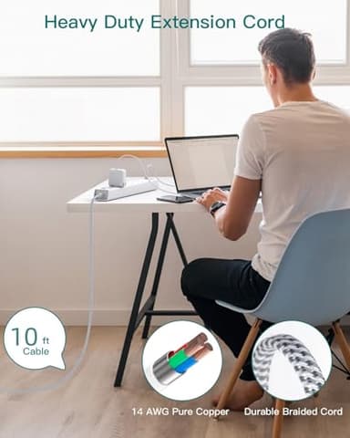 Extension Cord 10 ft - Long Power Strip Surge Protector, 6 AC Outlet 4 USB (2 USB C), Flat Plug, Wall Mount, Multi Plug Outlet Extender Desk Charging Station for Home Office Dorm Room Essentials - Image 8