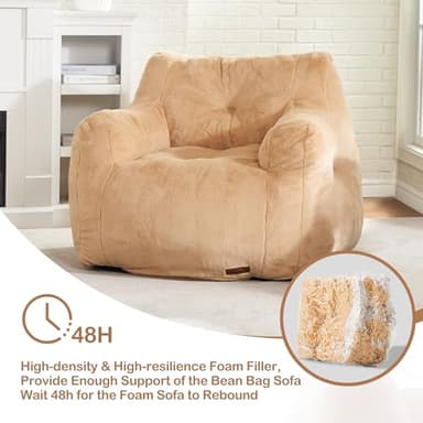Hobestluk Bean Bag Chair for Adult Small Bean Bag Chairs with Arms Furry Beanbag Chair with Foam Filler Stuffed Bean Bag Sofa for Reading in Bedroom Living Room and Dorms(Khaki) - Image 7