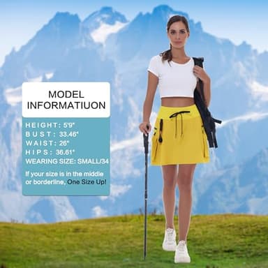 MIVEI Women's Hiking Cargo Skort Skirt High Waisted Golf Dressy Casual with Zipper Pockets Workout Sport Quick Dry Skirts Yellow - Image 5