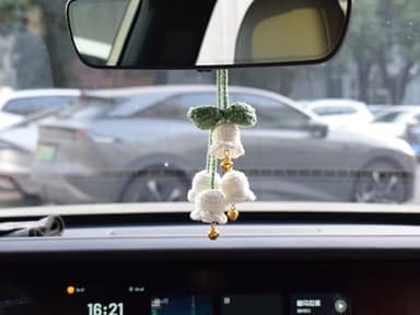 Aiouclay Handmade White Lily of The Valley Car Charm - Knitted Floral Rearview Mirror Pendant & Keychain for Women, Mothers Day Gifts, Home & Auto Decor (Elegant White, Adjustable Length) - Image 6