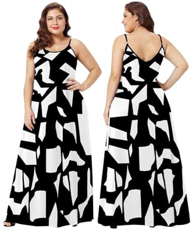 Wolddress Womens 2025 Casual Sleeveless Sundress Plus Size Loose Plain Long Summer Beach Maxi Dress with Pockets White Block L - Image 5