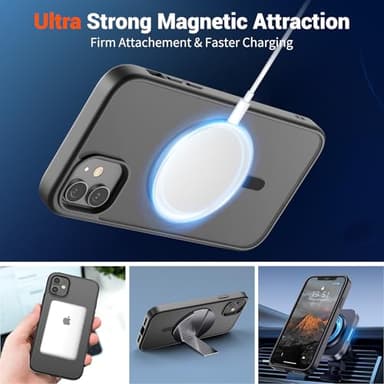 SUPFINE Magnetic for iPhone 12 Case/iPhone 12 Pro Case (Compatible with MagSafe)(Military Grade Drop Protection) Translucent Matte Shockproof Phone Cover,Black - Image 5