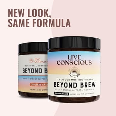 Live Conscious Beyond Brew - Coffee Alternative - Low Caffeine - Mushroom Complex w/Lion’s Mane, Reishi, Cordyceps & Chaga for Sustained Focus, Energy & Immunity - w/Prebiotics & Probiotics - 30 - Image 6