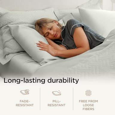Threadmill 100% Cotton Sheets for Queen Size Bed - 600 Thread Count Queen Bed Sheets Set with 16” Deep Pocket - Sateen Weave 4-Piece Bedding Set with Cooling Effect, Light Grey - Image 5