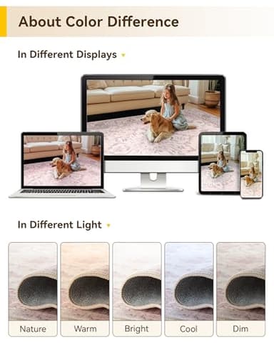 RELEANY Area Rugs 5'x7' Washable Non-Slip, Floral Vintage Distress Print Pattern Medallion Carpet for Living Room Bedroom Dining Room, Pink Greypink Cute - Image 8