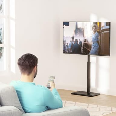 WALI Floor TV Stand with Power Outlet, Tall TV Stand Mount for 32-75 inch TV up to 110 lbs, Swivel and Height Adjustable TV Stands with Wood Base for Bedroom, Office(TVDVD-7P), Black - Image 9