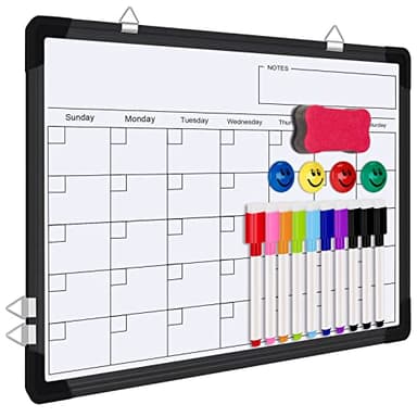 Polegas Dry Erase Whiteboard Calendar, Magnetic White Board Dry Erase Calendar, 16" X 12" Monthly Calendar Whiteboard for Wall, Small Double Side Board to Do List for Home, School, Office (Black) - Image 1