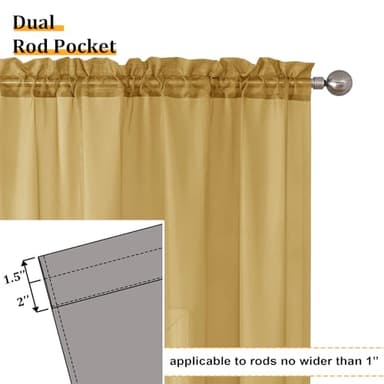 Aiyufeng Gold Sheer Curtains 63 Inch Length 2 Panels Set, Light Filtering Gold Window Curtain Drapes Treatment for Kitchen, Bedroom,Children Room, Dual Rod Pocket, 2 Pack of 42 x 63" - Image 3
