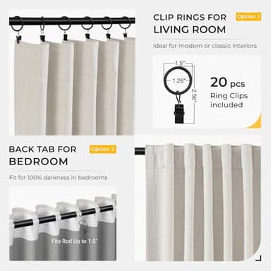 INOVADAY 100% Blackout Curtains for Bedroom, Black Out Curtains 84 Inch Long, Clip Rings Linen Blackout Drapes, Thermal Insulated Room Darkening for Living Room, 2 Panels - Beige,W50xL84 - Image 3